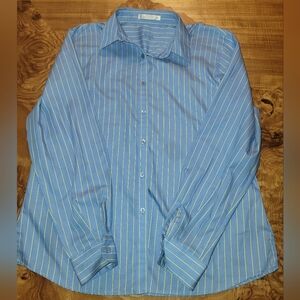 Foxcroft Women's Blue and Yellow Striped Dress Shirt